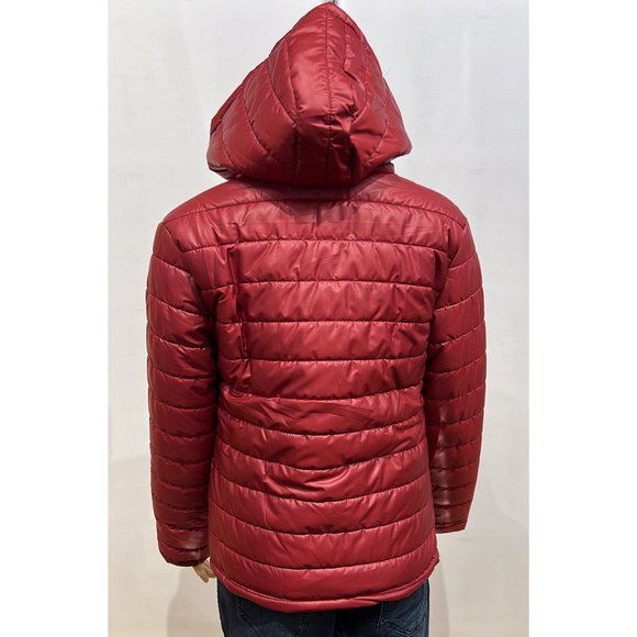 Womens Hooded Puffer Jacket--Burgundy - Picture 2 of 7